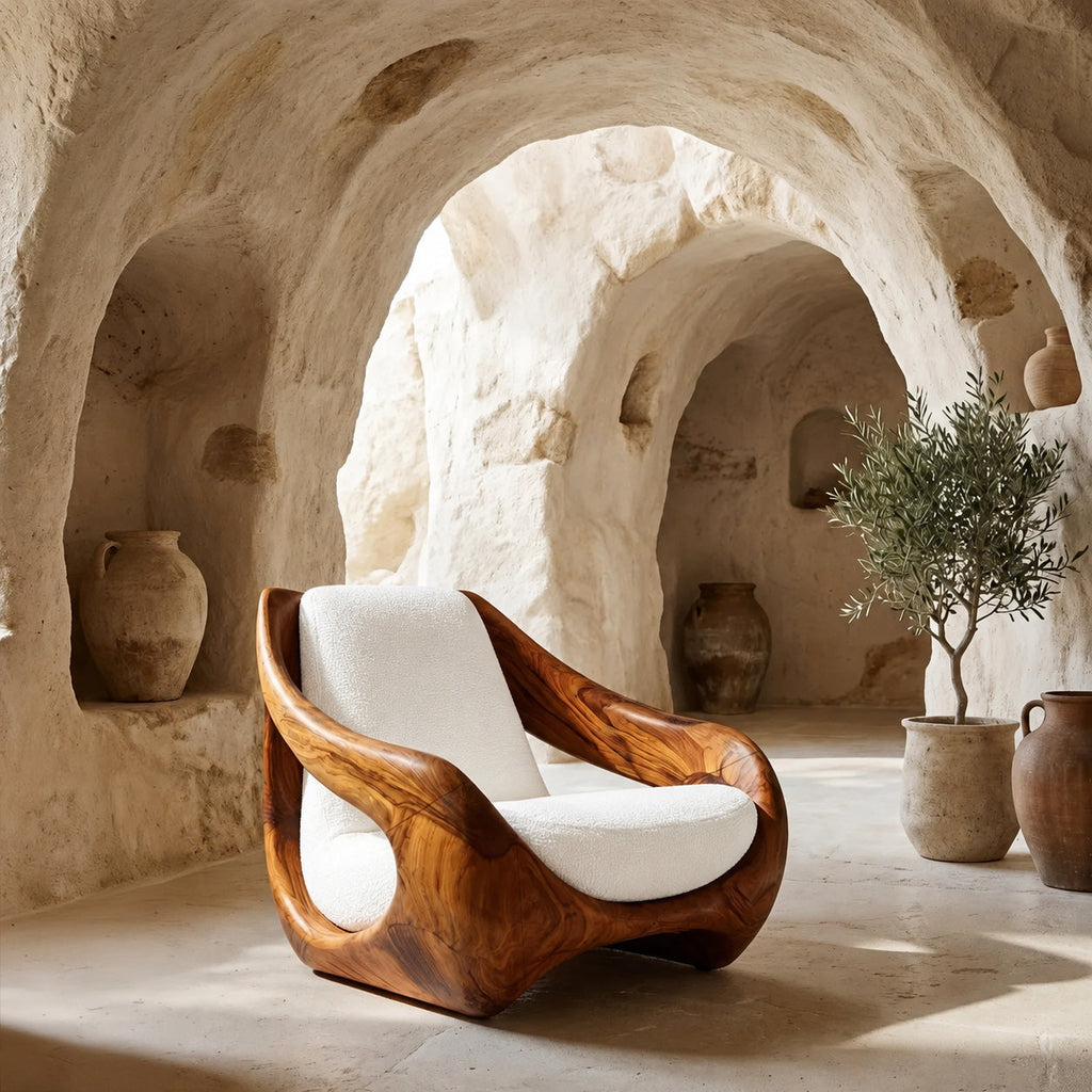 Sculptural Natural Wood Accent Chair