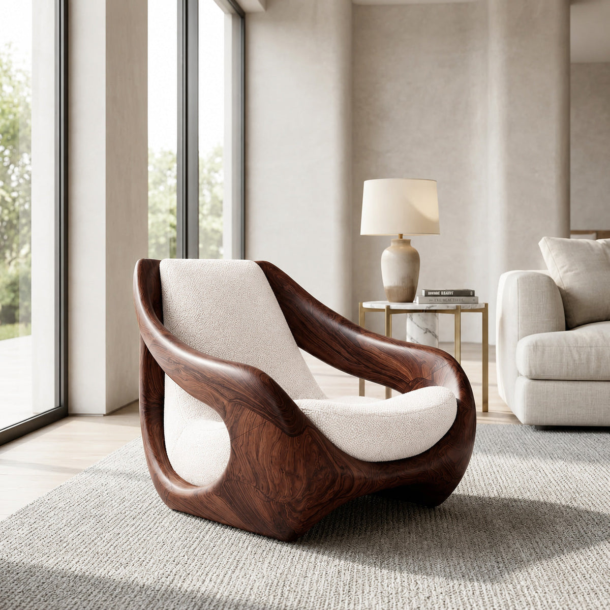 Sculptural Natural Wood Accent Chair