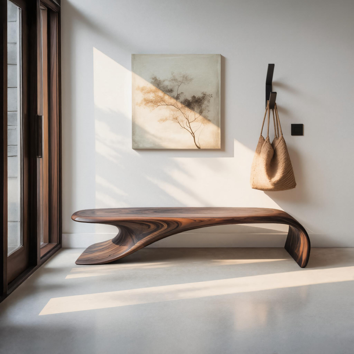 Modern Sculptural Bench With Flowing Curves For Living Room