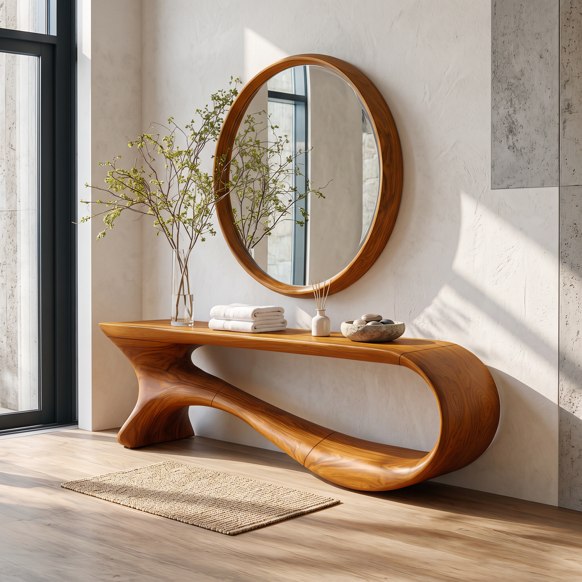 Mid Century Curved Console Table Modern Hallway Living