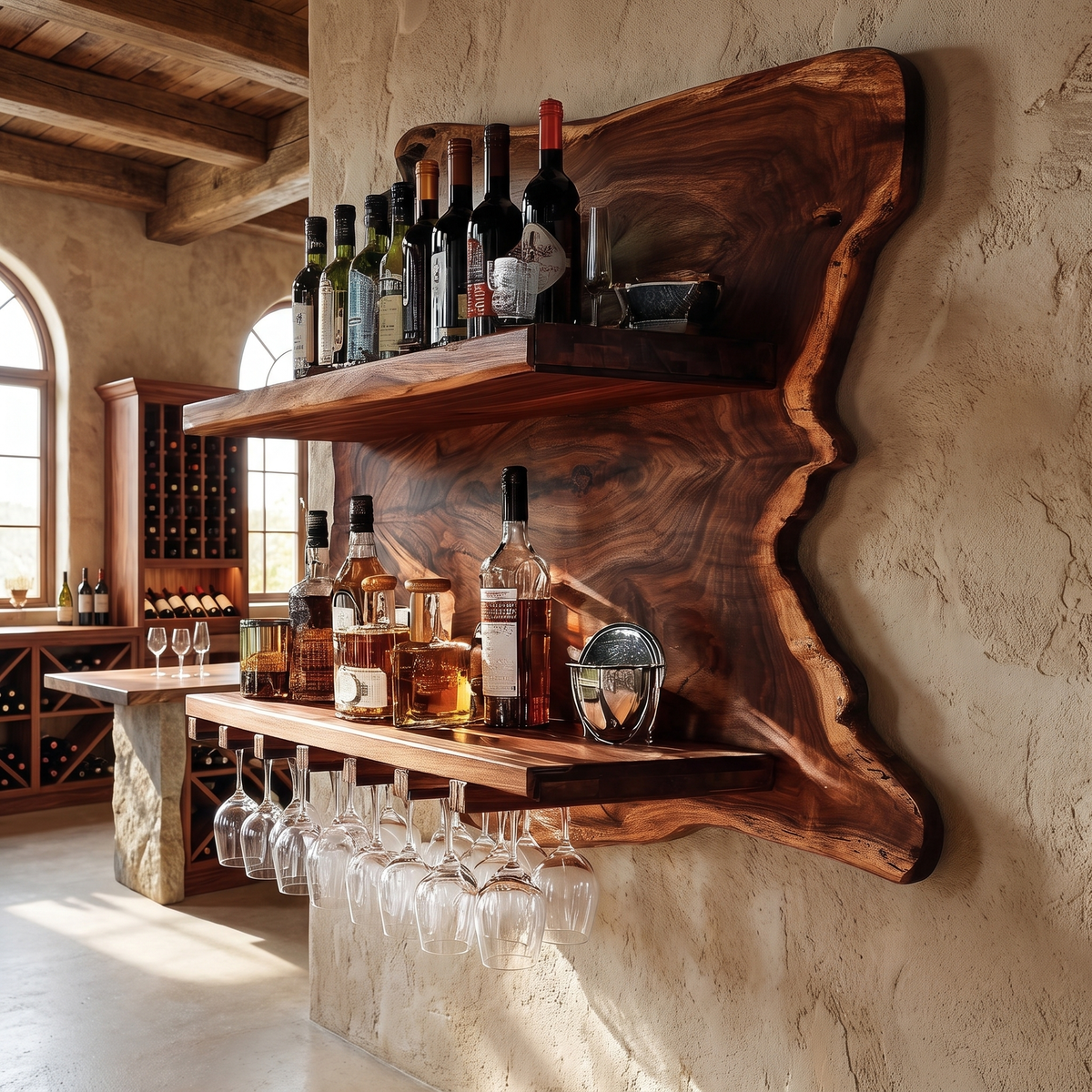Thornmere Live Edge Handcrafted Floating Wine Shelf