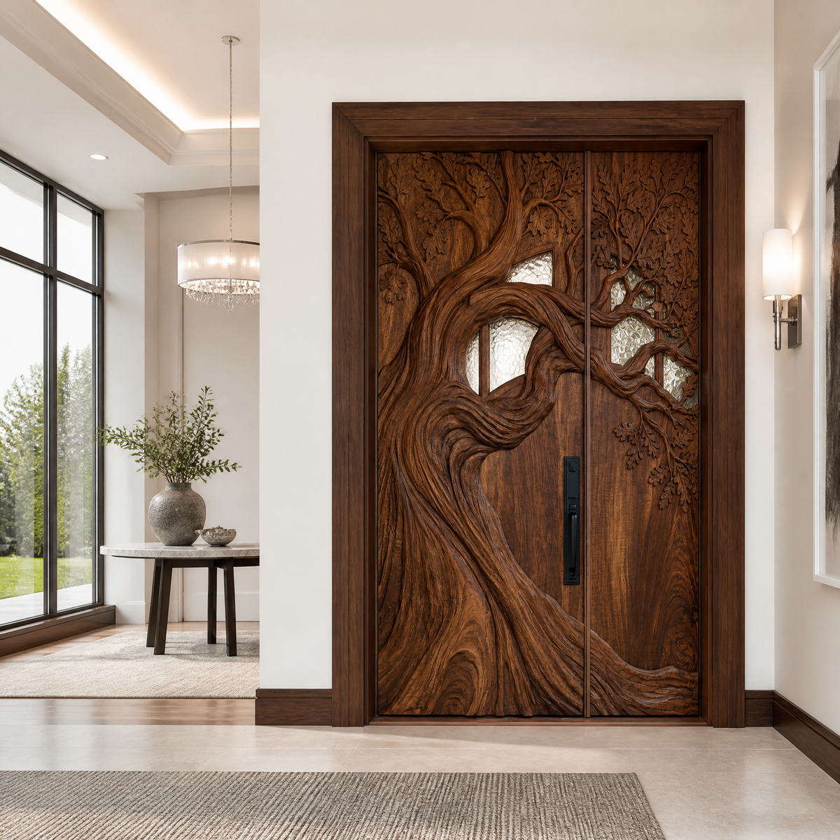 Aurelthorn Sculpted Solid Wood Single Door With Panel