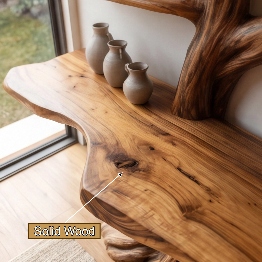 Vaelor Sculpted Solid Wood Console Table With Shelves
